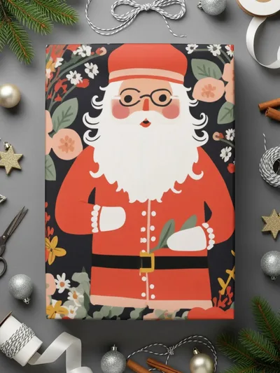 Floral Santa Claus Digital Seamless Pattern, Christmas JPEG Image, Holiday Digital Paper, Festive Design, Cute Santa Print, Repeat Pattern - Moore and Mountain