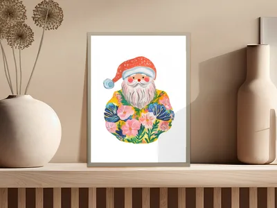 Floral Santa Claus PNG Digital Download, Whimsical Retro Christmas Sublimation Design, Colorful Holiday Clipart Printable Art