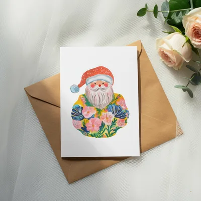 Floral Santa Claus PNG Digital Download, Whimsical Retro Christmas Sublimation Design, Colorful Holiday Clipart Printable Art