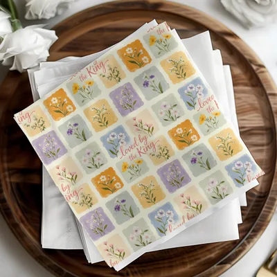 Loved by the King Floral Square Design Napkin Set