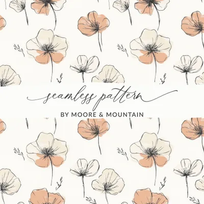 Floral Seamless Digital Paper, Flower Repeat Pattern, Cream and Peach Background, Printable Fabric Design, Digital Download