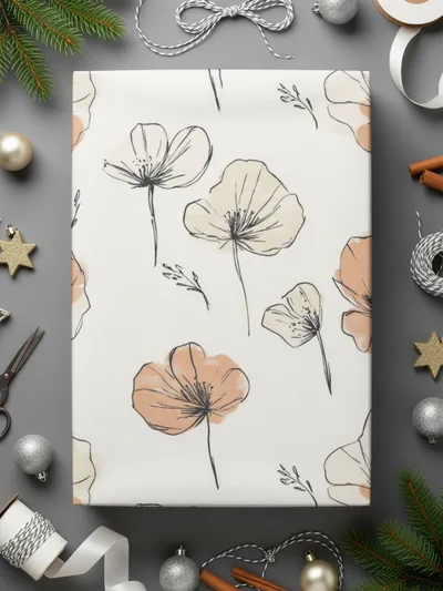 Floral Seamless Digital Paper, Flower Repeat Pattern, Cream and Peach Background, Printable Fabric Design, Digital Download - Moore and Mountain