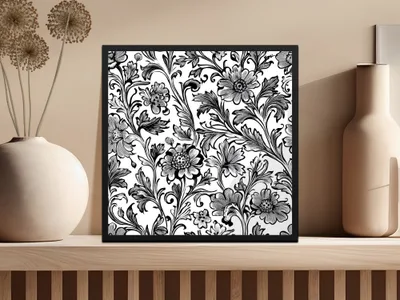 Floral Seamless Digital Pattern, Black and White Flower Background, Textile Design, Repeating Pattern Image, Digital Download, Scrapbook - Moore and Mountain