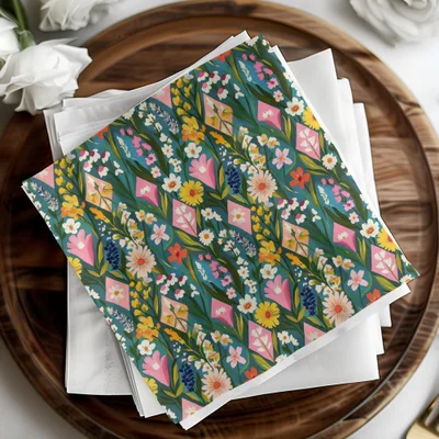 Bright Floral Pattern with Geometric Shapes Napkin