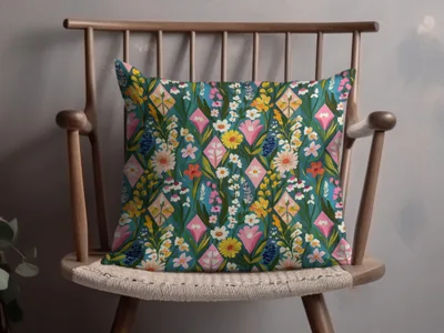 Vibrant Floral Patterned Pillow with Multicolor Design