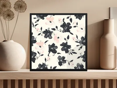 Floral Seamless Pattern, Black Pink Flowers, Digital Paper, Fabric Print, Scrapbook Paper, Watercolor Style, Digital Download - Moore and Mountain