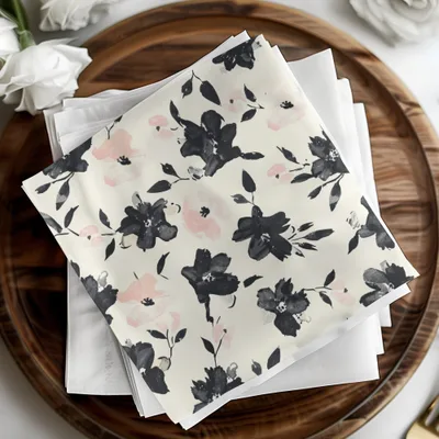 Floral Seamless Pattern, Black Pink Flowers, Digital Paper, Fabric Print, Scrapbook Paper, Watercolor Style, Digital Download - Moore and Mountain