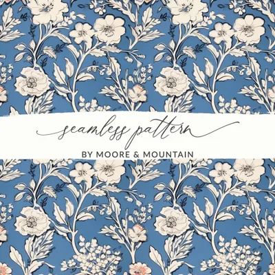 Floral Seamless Pattern, Blue Digital Paper, Flower Design, Scrapbook Paper, Tileable Print, Repeating Pattern, Digital Download