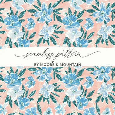 Floral Seamless Pattern, Blue Flowers, Digital Paper Pack, Two Scales, Commercial Use, Surface Design, Printable Fabric, Digital Product
