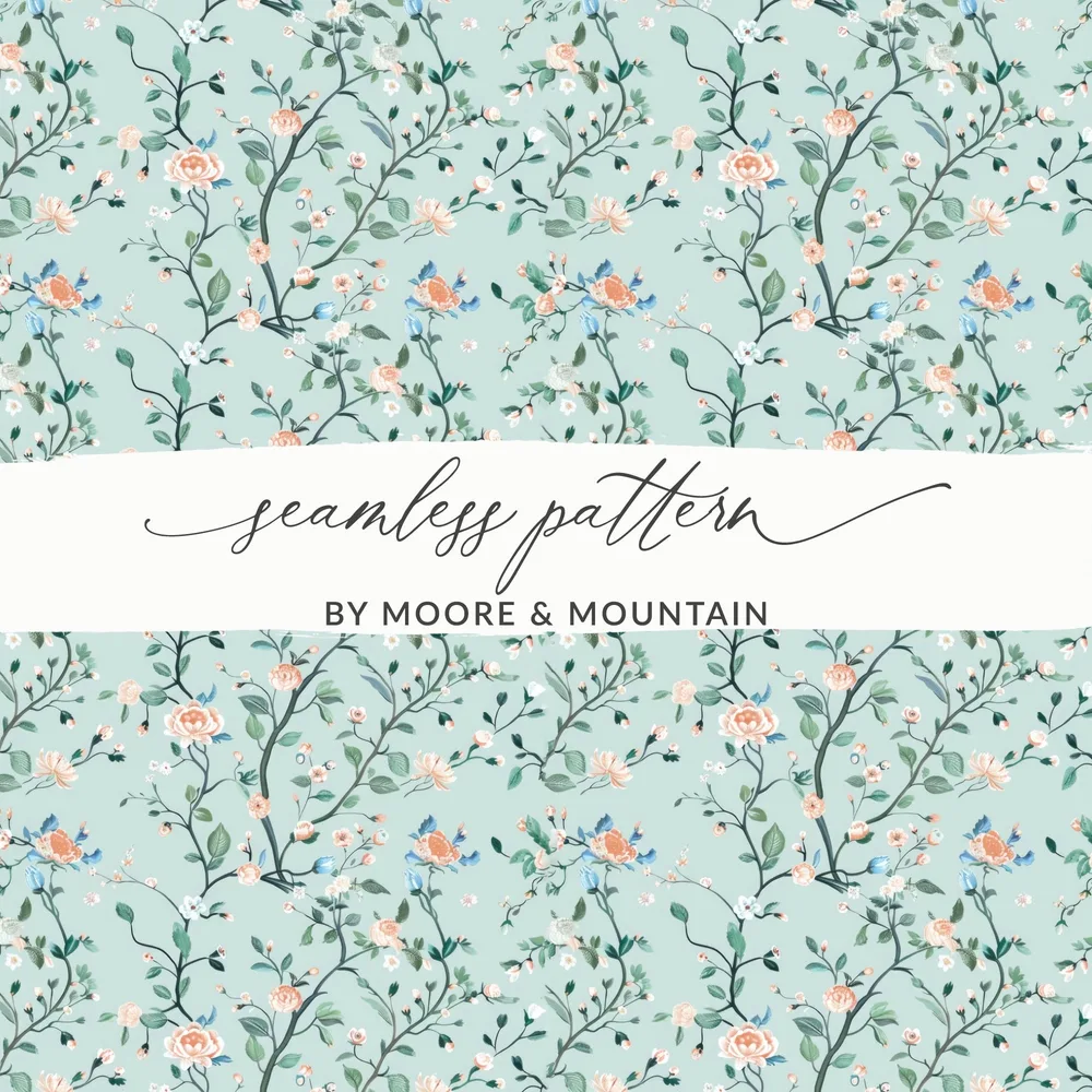Floral Seamless Pattern, Chinoiserie Digital Paper, Elegant Flower Design, Printable Fabric Pattern, Vintage Backgrounds, Digital - Moore and Mountain