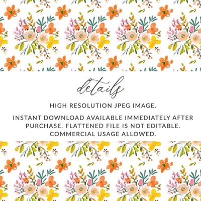 Floral Seamless Pattern, Colorful Flower Digital Paper, Watercolor Flowers Design, Fabric Print, Printable Floral Pattern, Seamless File - Moore and Mountain