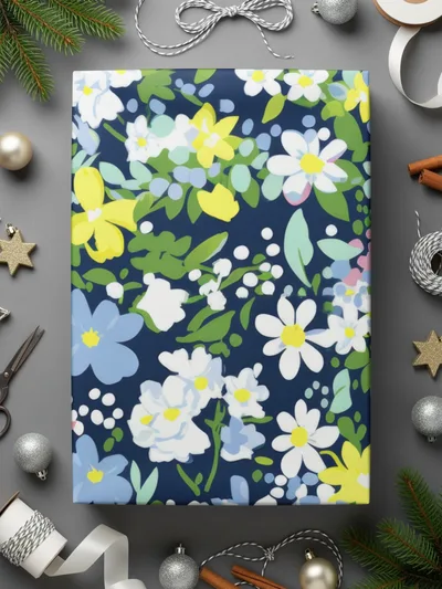 Floral Seamless Pattern Design for T-Shirt, Digital Print, Navy Background, White Yellow Blue Flowers, Fabric Design, DIY Crafts, Pretty - Moore and Mountain