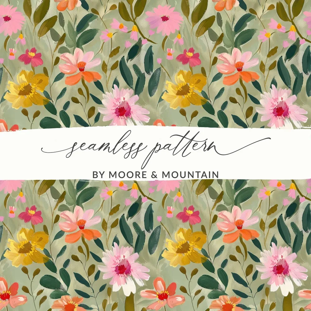 Floral Seamless Pattern Digital, Botanical Illustration, Flower Garden Print, Watercolor Texture, Fabric Design, Repeat Pattern, Digital - Moore and Mountain