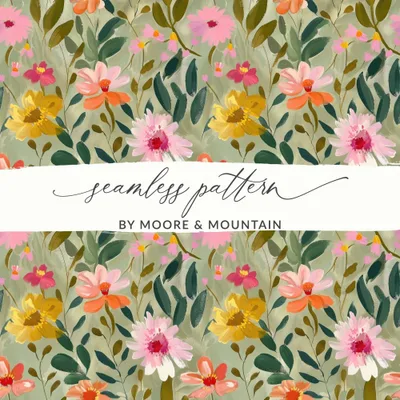 Floral Seamless Pattern Digital, Botanical Illustration, Flower Garden Print, Watercolor Texture, Fabric Design, Repeat Pattern, Digital