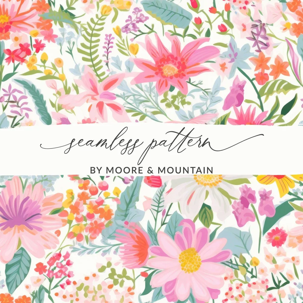 Ditsy Floral Seamless Pattern Digital, Colorful Flowers Repeat Pattern Design, Digital Paper Download, Printable Flower Pattern, 12x12 inch JPEG - Moore and Mountain