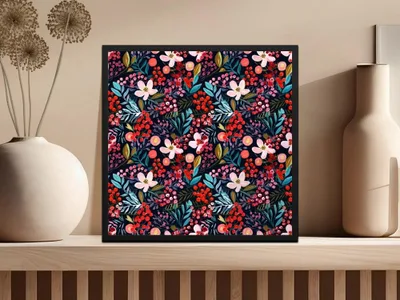 Floral Seamless Pattern Digital, Dark Botanical Print, Flower Fabric Design, Berries Illustration, Watercolor Floral, Repeat Pattern - Moore and Mountain