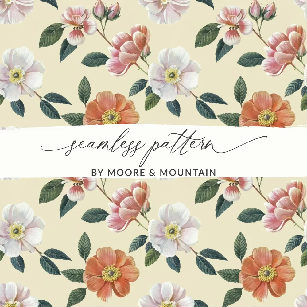 Floral Seamless Pattern Digital, Dog Rose Flower, Vintage Botanical, Repeat Pattern, Printable Fabric Design, Digital Paper Download - Moore and Mountain