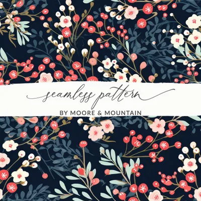 Floral Seamless Pattern, Digital Download, Berry Pattern, Repeating Flower Design, Scrapbooking Paper, Commercial Use, Textile Design