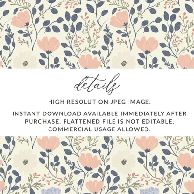 Floral Seamless Pattern, Digital Download, Commercial Use, Flower Seamless, Botanical Print, Pink Flower, 12x12 JPEG Files - Moore and Mountain