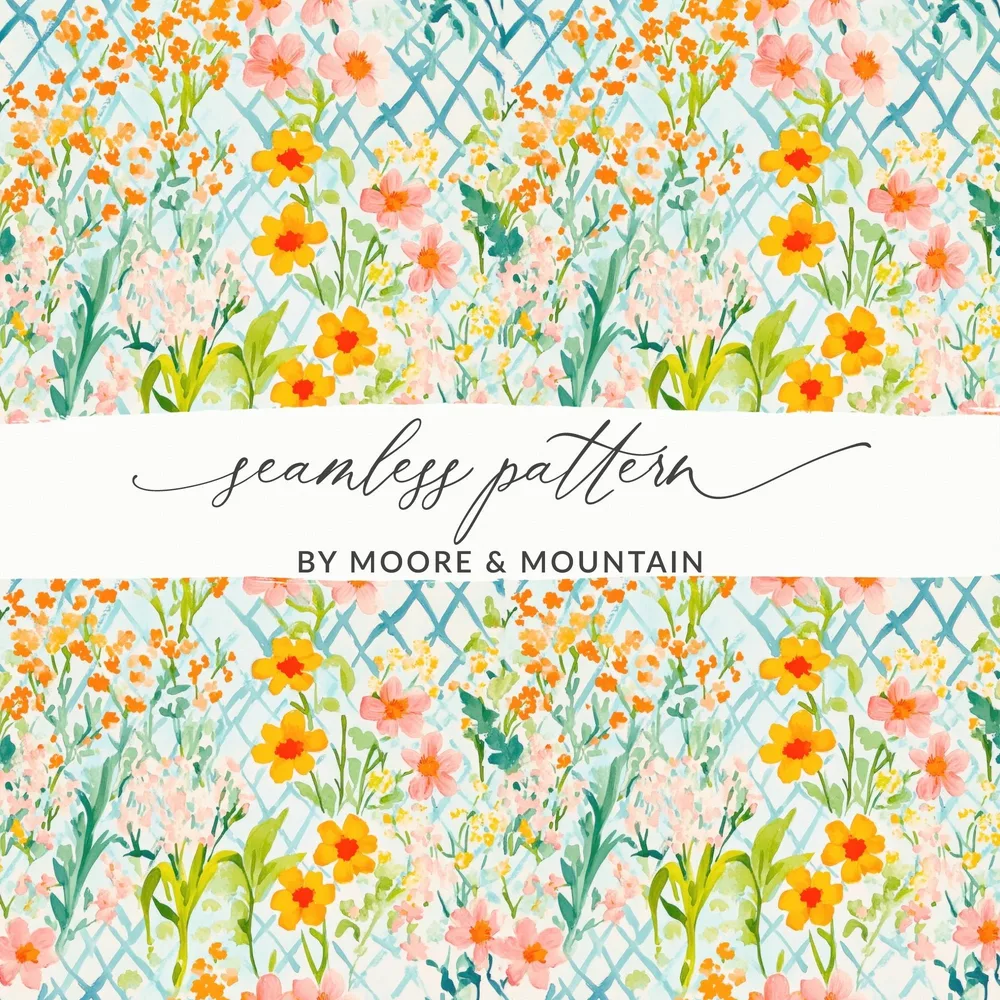 Floral Seamless Pattern Digital Download, Watercolor Flowers Repeat Pattern, Fabric Design, Scrapbooking Paper, Backgrounds, Surface Print - Moore and Mountain