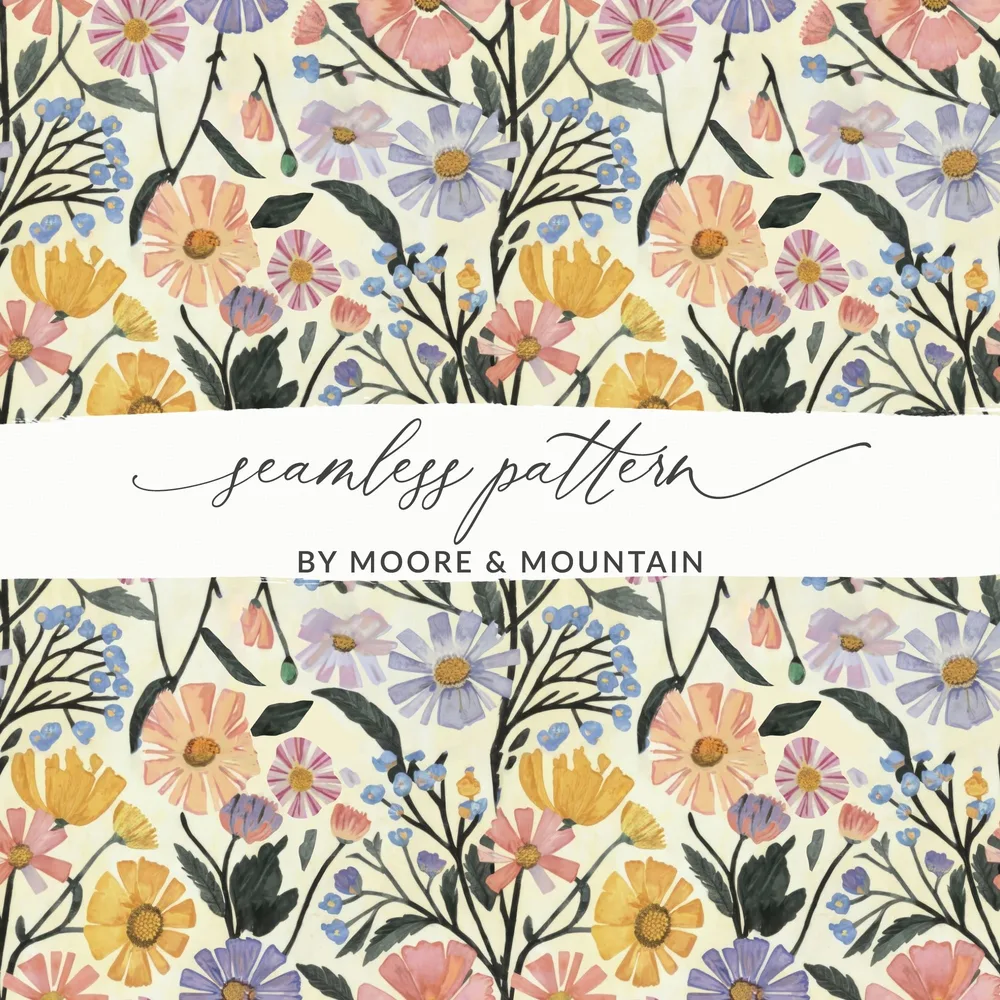 Floral Seamless Pattern, Digital Download, Watercolor Flowers, Repeat Pattern for Fabric, Paper, Scrapbooking, and More (138 chars) - Moore and Mountain