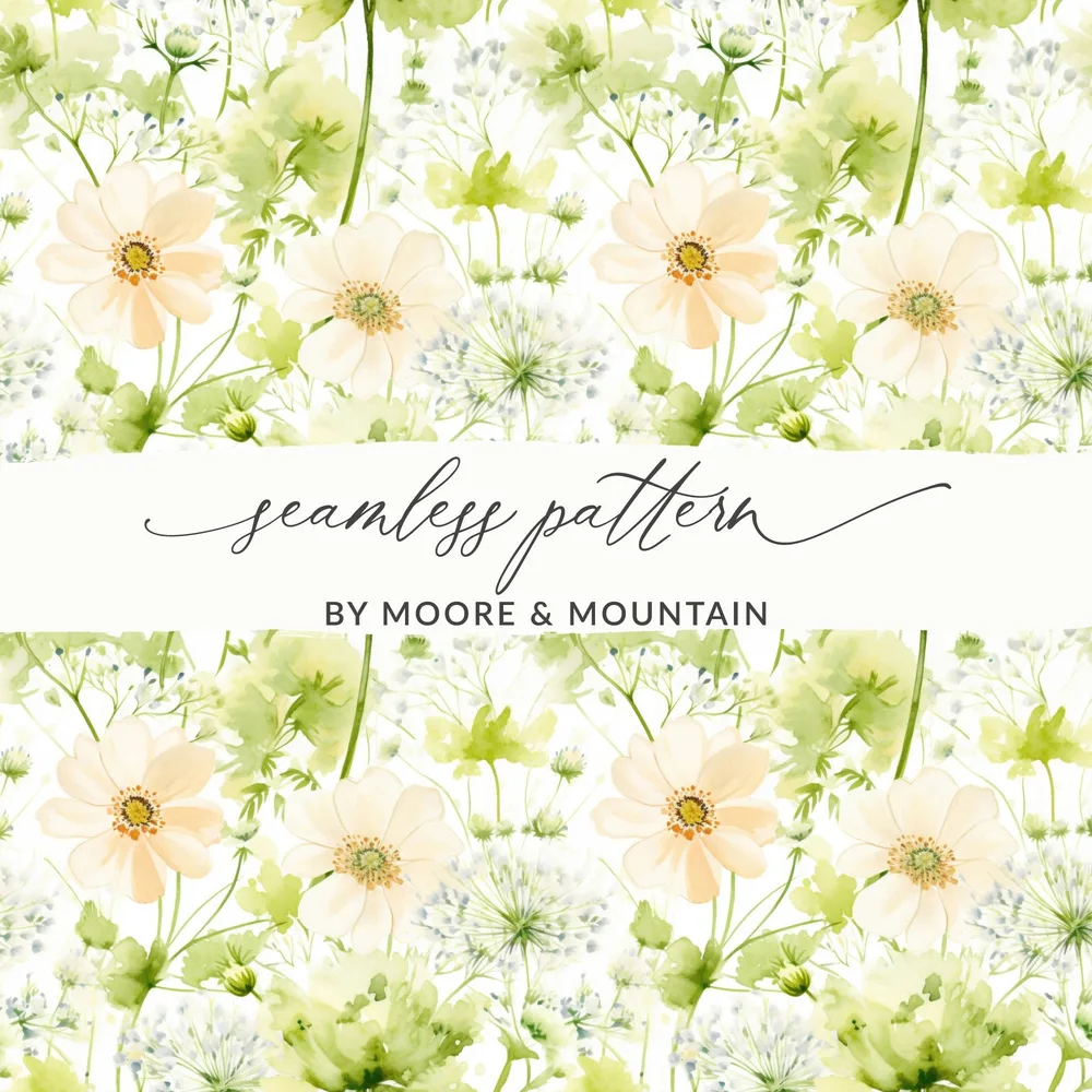 Floral Seamless Pattern Digital, Flower Background Texture Paper, Watercolor Pattern Design, Printable Surface Pattern Files - Moore and Mountain