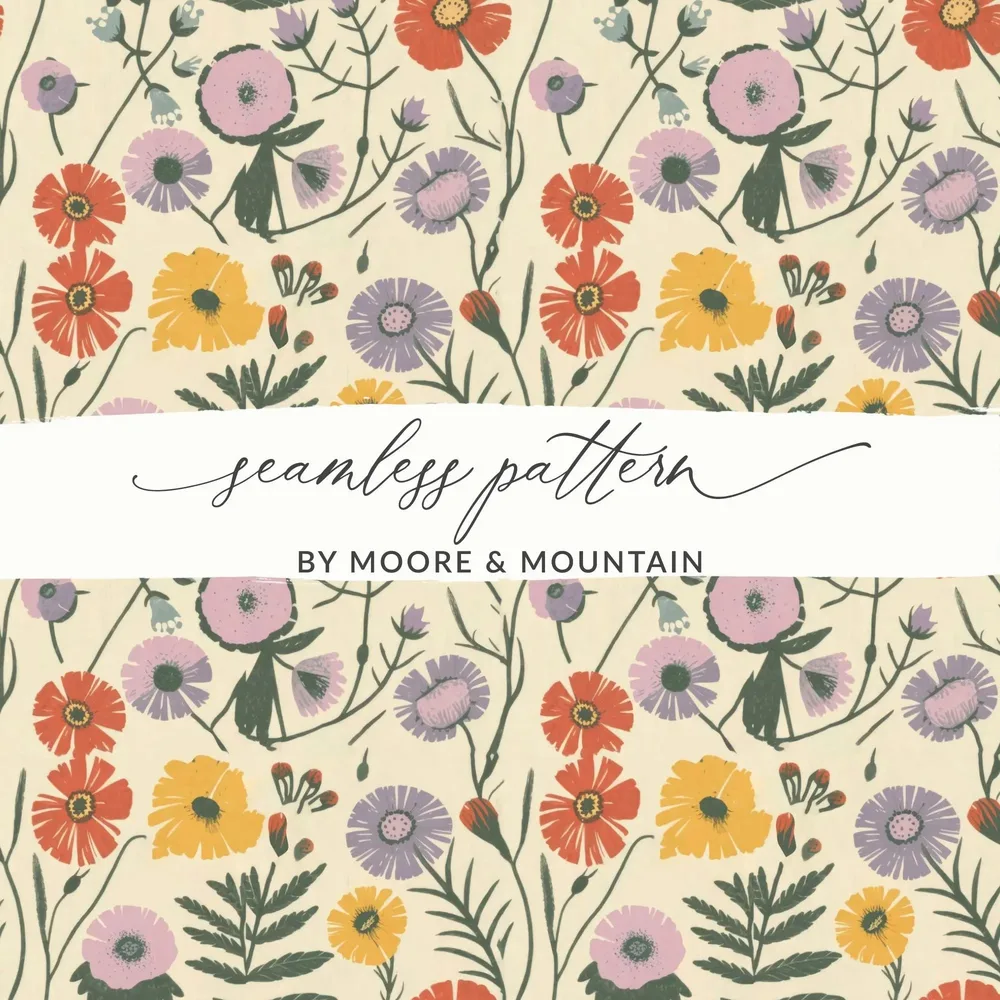 Floral Seamless Pattern Digital, Flower Repeat Pattern, Digital Paper for Fabric, Floral Design, Scrapbooking, Backgrounds, Craft Supplies - Moore and Mountain