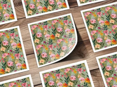 Floral Seamless Pattern Digital, Green Watercolor Flower Print, Fabric Design, Scrapbooking Paper, Spring Garden Digital Download - Moore and Mountain