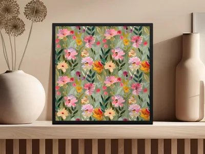 Floral Seamless Pattern Digital, Green Watercolor Flower Print, Fabric Design, Scrapbooking Paper, Spring Garden Digital Download - Moore and Mountain