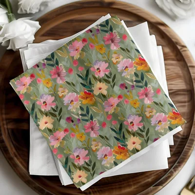 Floral Seamless Pattern Digital, Green Watercolor Flower Print, Fabric Design, Scrapbooking Paper, Spring Garden Digital Download - Moore and Mountain