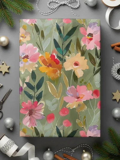 Floral Seamless Pattern Digital, Green Watercolor Flower Print, Fabric Design, Scrapbooking Paper, Spring Garden Digital Download - Moore and Mountain