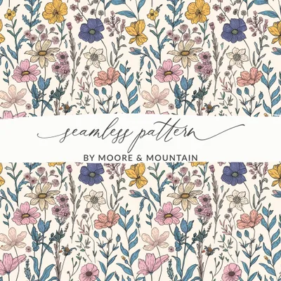 Floral Seamless Pattern Digital Paper, Botanical Flower Background, JPEG Files for Fabric Print, Scrapbooking, Digital Download