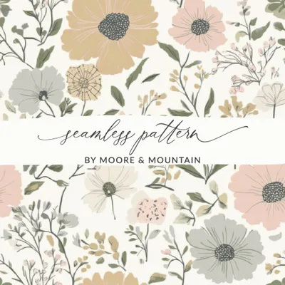 Neutral Floral Botanical Print Boho Handdrawn Floral Seamless Pattern