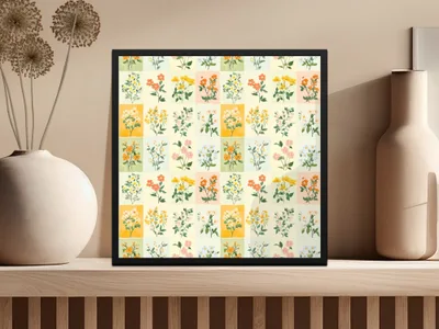 Colorful Floral Pattern Framed Botanical Art Print