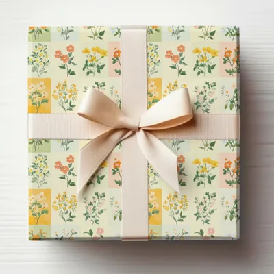 Floral Patterned Gift Wrap with Beige Ribbon Gift Product