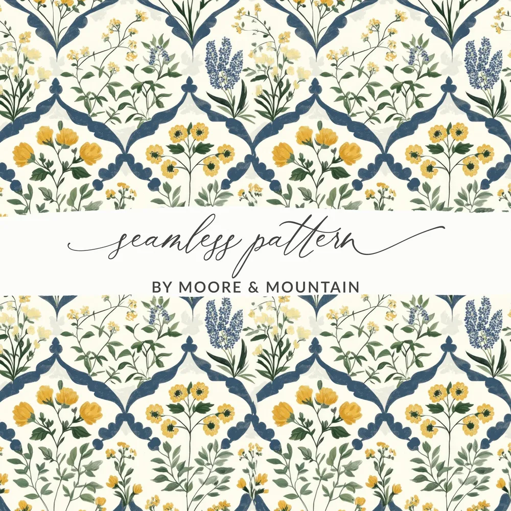Floral Seamless Pattern Digital Paper, Botanical Repeat Pattern, Flower Background, Scrapbooking Pattern, Digital Download - Moore and Mountain