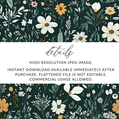 Floral Seamless Pattern Digital Paper, Botanical Wallpaper, Meadow Flower Design, Spring Digital Print, Fabric Design, 12x12 JPEG - Moore and Mountain