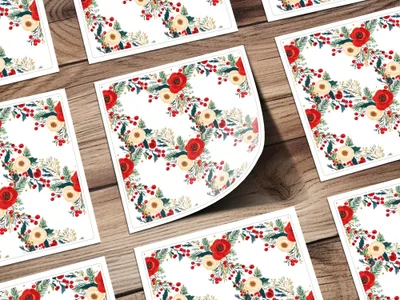 Floral Seamless Pattern Digital Paper, Christmas Flowers Print Fabric Design, Berries and Leaves Pattern, Rose Pattern, JPEG Download - Moore and Mountain