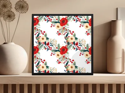 Floral Seamless Pattern Digital Paper, Christmas Flowers Print Fabric Design, Berries and Leaves Pattern, Rose Pattern, JPEG Download - Moore and Mountain
