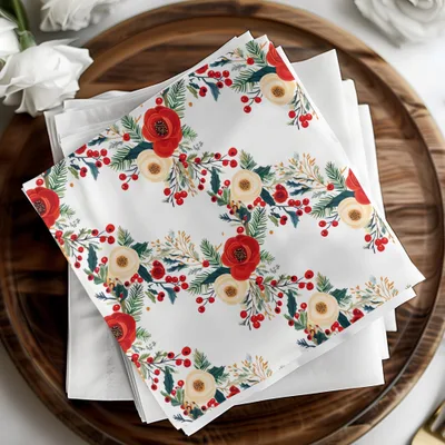 Floral Seamless Pattern Digital Paper, Christmas Flowers Print Fabric Design, Berries and Leaves Pattern, Rose Pattern, JPEG Download - Moore and Mountain