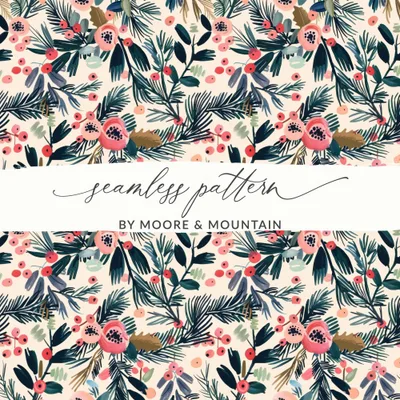 Floral Seamless Pattern, Digital Paper, Christmas Foliage Print, 12x12, JPEG Files, Digital Download, Scrapbooking Paper, Floral Design