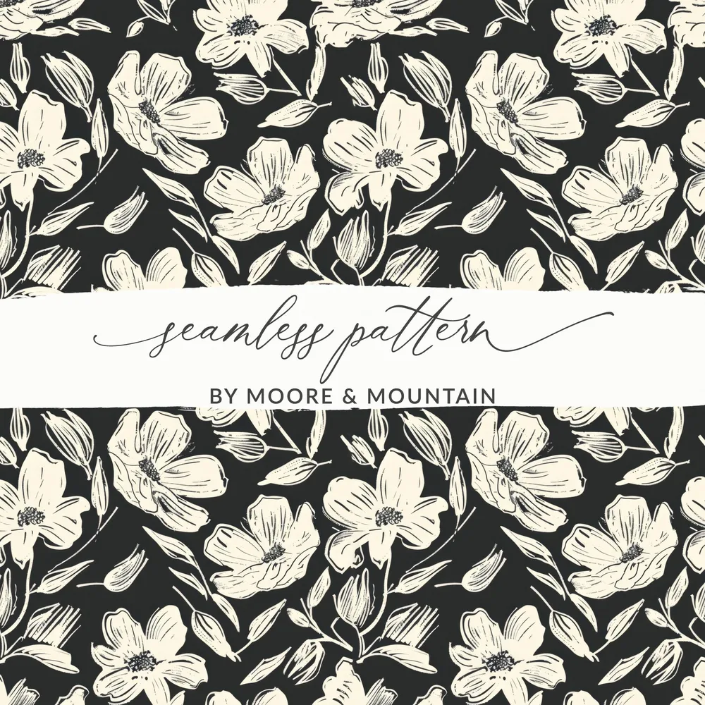 Floral Seamless Pattern Digital Paper, Cream Flowers, Dark Background, Repeat Pattern for Fabric, Scrapbooking, Digital Products - Moore and Mountain