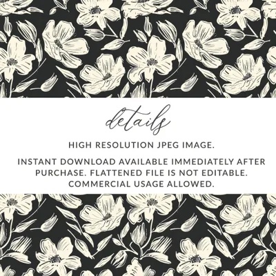 Floral Seamless Pattern Digital Paper, Cream Flowers, Dark Background, Repeat Pattern for Fabric, Scrapbooking, Digital Products - Moore and Mountain