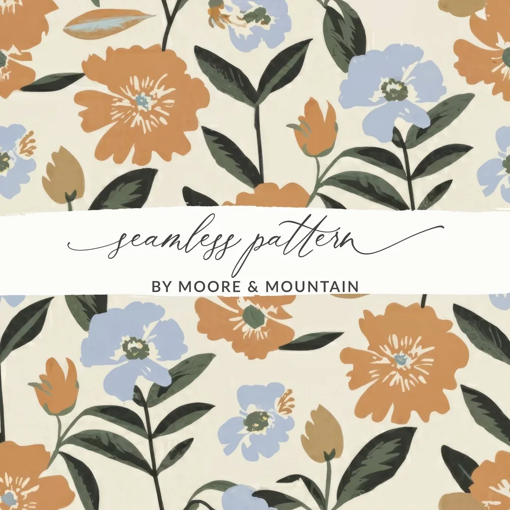 Floral Seamless Pattern, Digital Paper, Flower Background, Printable Fabric Design, Repeating Tile, Scrapbooking Digital, Pastel Colors - Moore and Mountain