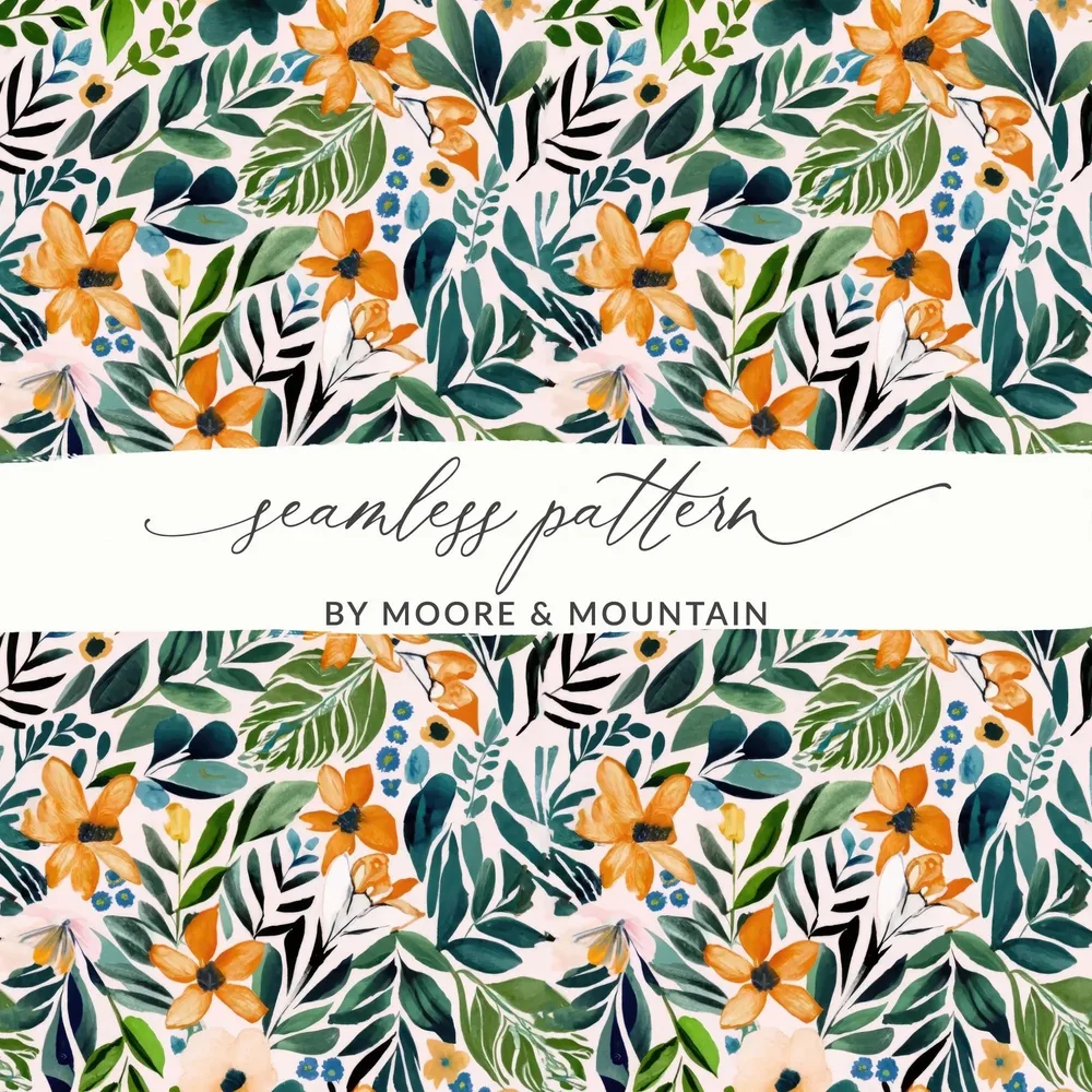 Ditsy Floral Seamless Pattern Digital Paper, Flower Design, Botanical Digital Download, Fabric Design, Scrapbooking Paper, Orange Green Print - Moore and Mountain