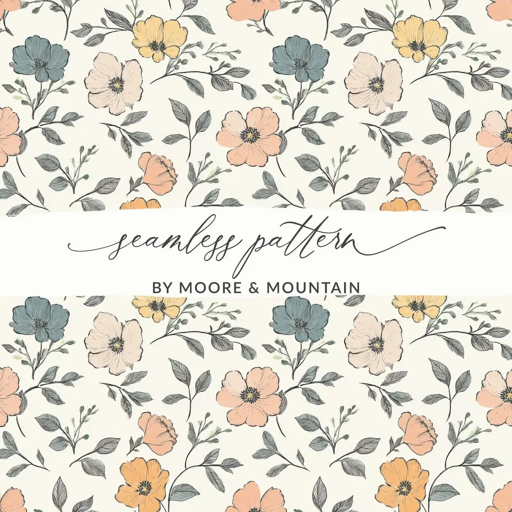 Floral Seamless Pattern, Digital Paper, Flower Design, Commercial Use, JPEG Files, Print On Demand, 12x12 inch, 2 Scales, Download - Moore and Mountain
