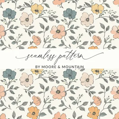 Floral Seamless Pattern, Digital Paper, Flower Design, Commercial Use, JPEG Files, Print On Demand, 12x12 inch, 2 Scales, Download
