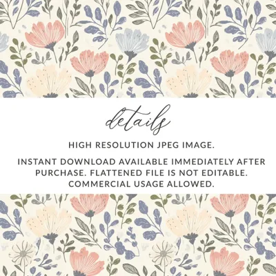Floral Seamless Pattern, Digital Paper, Flower Digital Product, Spring, Summer, Commercial Use, Print on Demand, 12x12 JPEG - Moore and Mountain