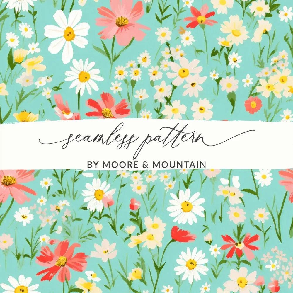 Ditsy Floral Seamless Pattern, Digital Paper, Flower Pattern Download, Daisy Pattern, Botanical Print, Digital Background, Fabric Pattern - Moore and Mountain