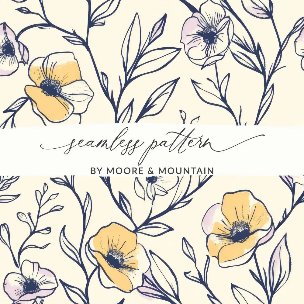 Floral Seamless Pattern Digital Paper, Flower Print for Fabric, Watercolor Flowers Background, Floral Print Design, Printable Flowers - Moore and Mountain